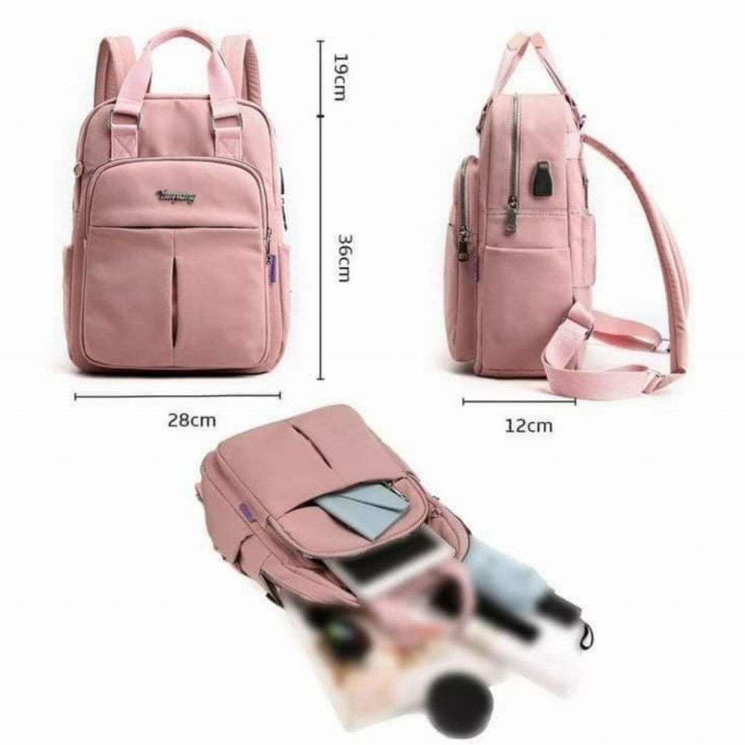 New,leisure,nylon,ladies,CHINA,Bagpack,(Black,and,pink)